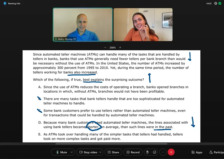 A live online GMAT tutoring session with Marty Murray